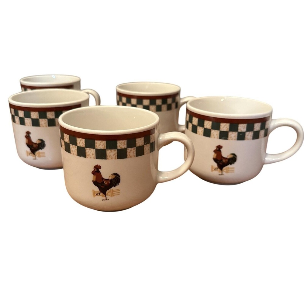 Betty Crocker Country Inn Collection Mugs‎ Cups Rooster 10 Oz Stoneware Set Of 5